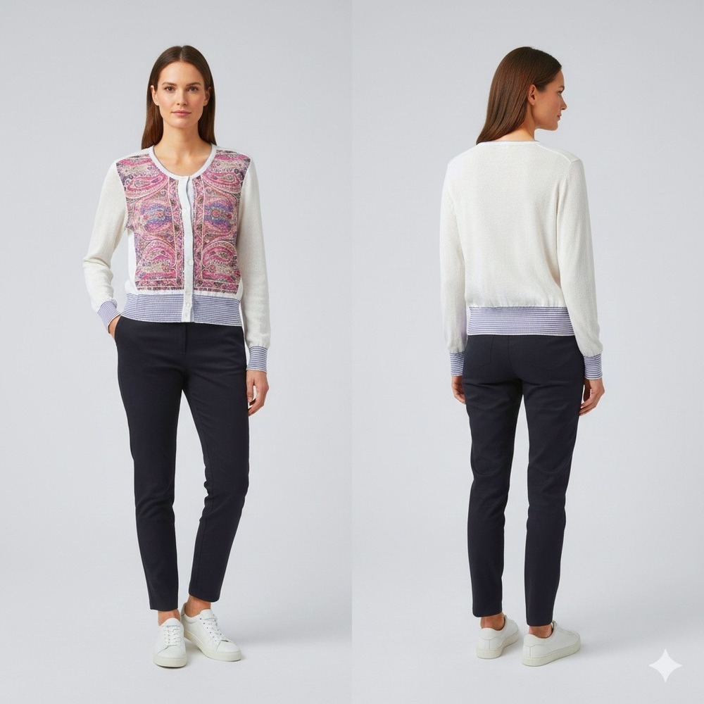 Etro Milano Italy Paisley Print Knit Button Front Cardigan Sweater Women‎ 48